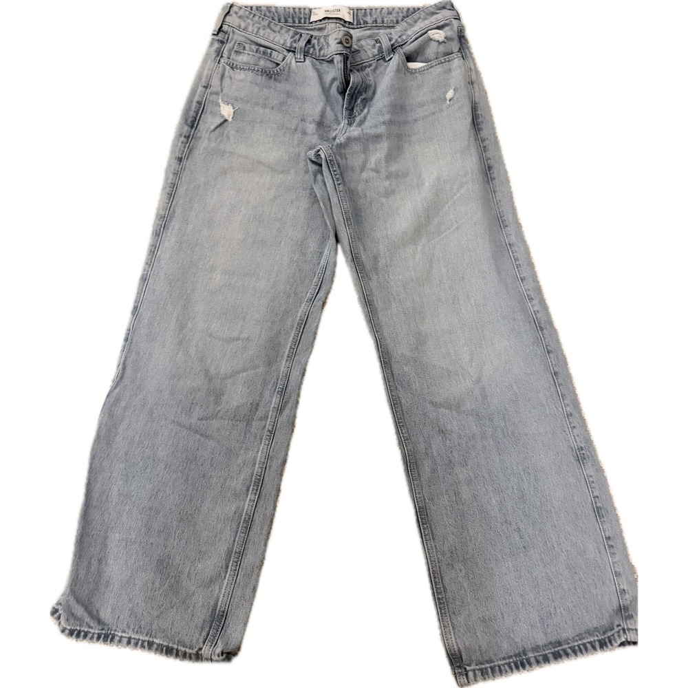 Hollister Low-Rise Baggy Jeans Light Wash Distressed Wide Leg Denim W29 Size 8R